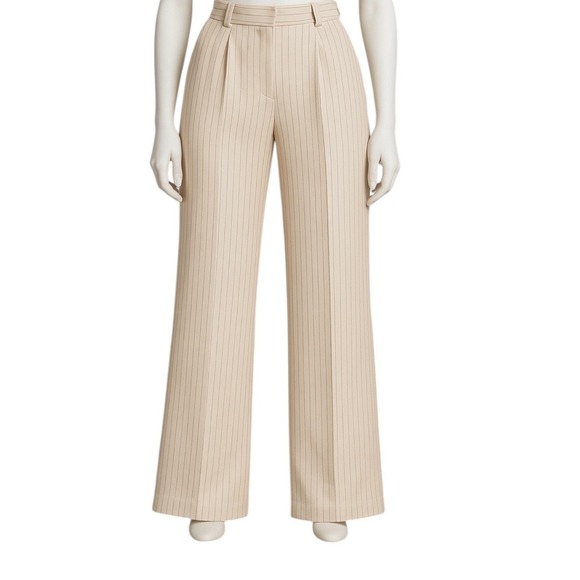 NAKD Pants - NA-KD Beige Pinstripe Wide Leg Pleated Dress Pants Size 36 Y2K Office Boho US 4